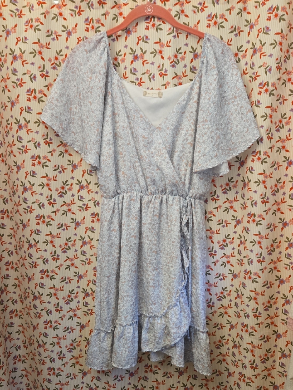Altar’d State Blue Floral Wrap Dress Flutter Sleeve Mini Women’s S